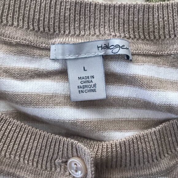 Halogen L Sweater Button Stripe Fall Cream Orange​​​​ - Picture 5 of 14